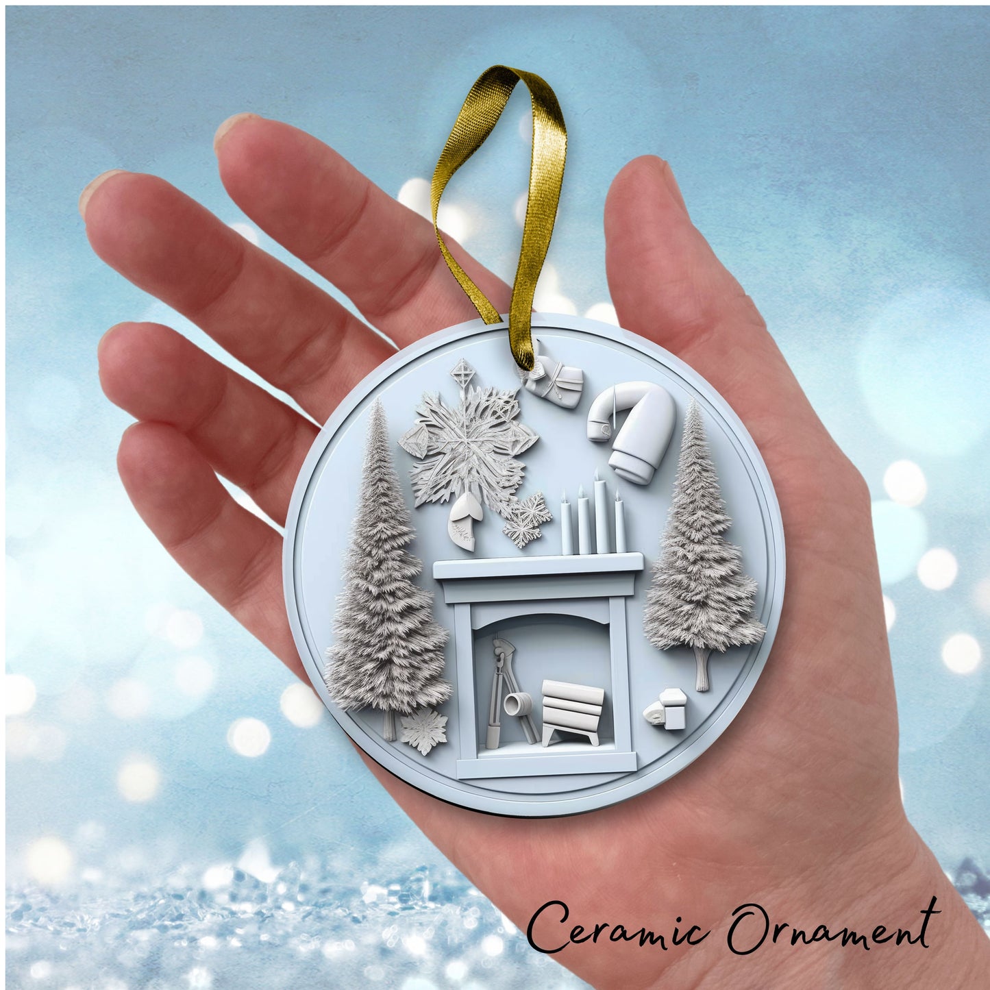 Steel Blue Fireplace Ceramic Ornament SET 40-10