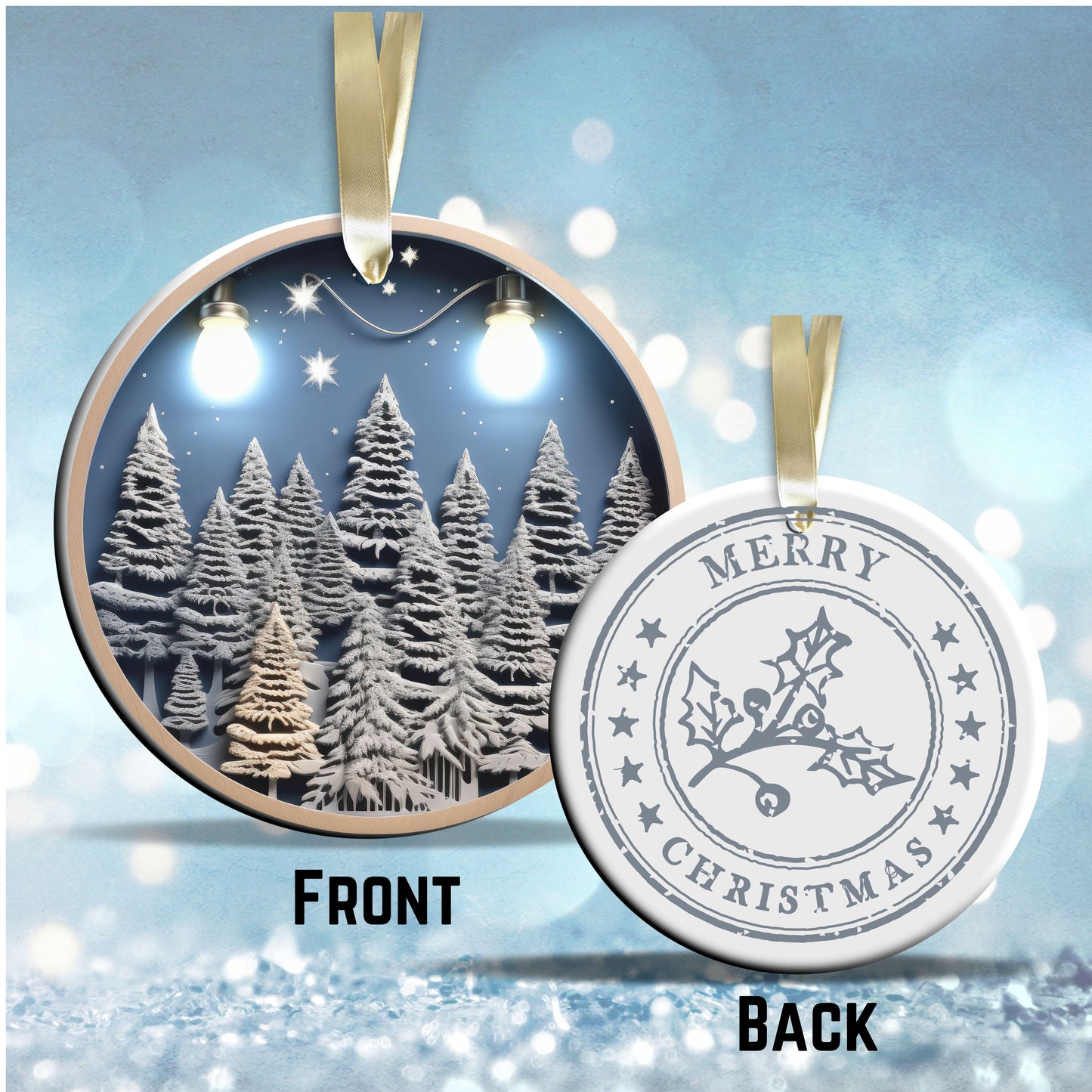 Steel Blue Forest Night Ceramic Ornament SET 40-08