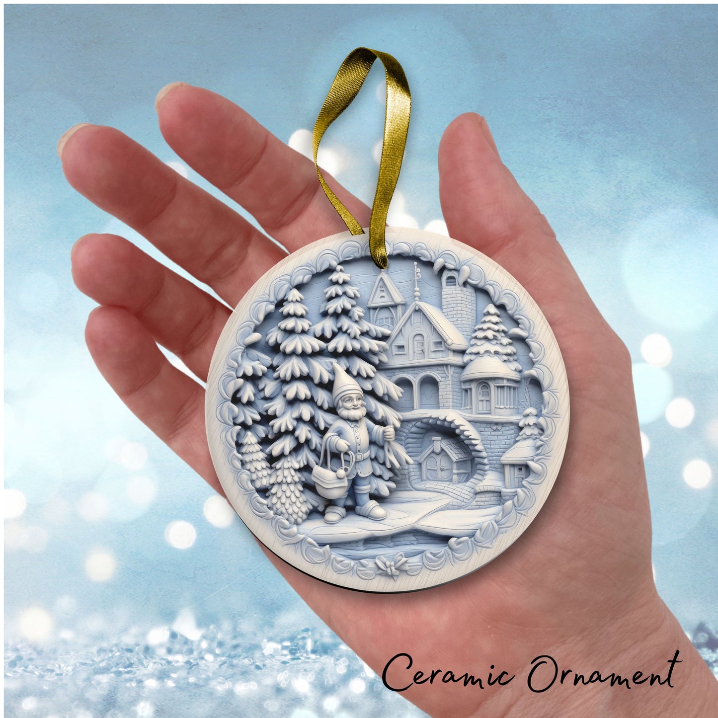 Steel Blue Gnome Ceramic Ornament 40-06
