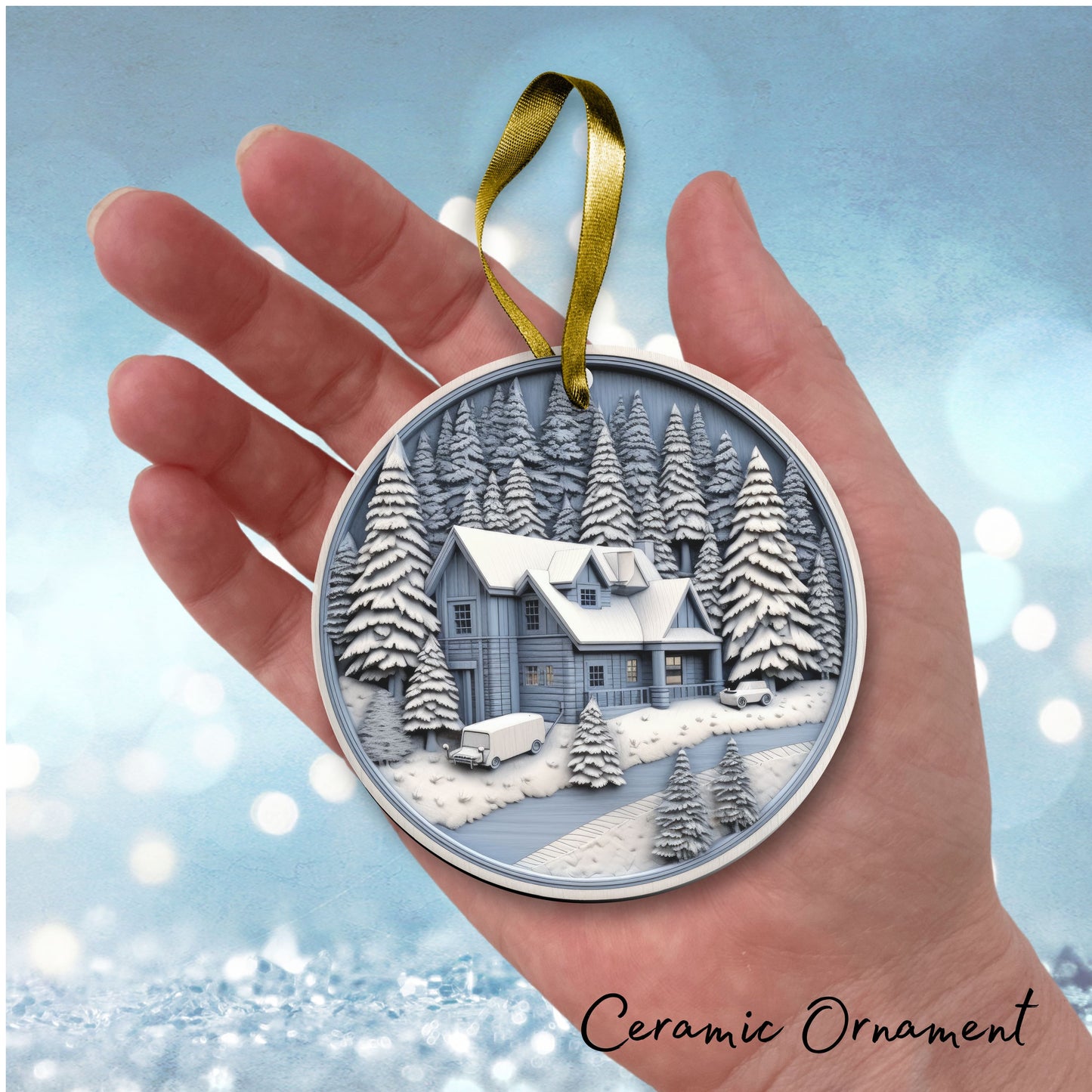 Steel Blue House Ceramic Ornament 40-20