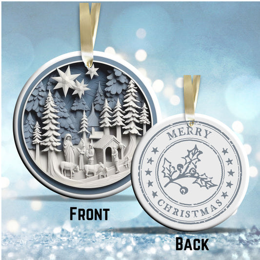 Steel Blue Nativity Ceramic Ornament 40-22