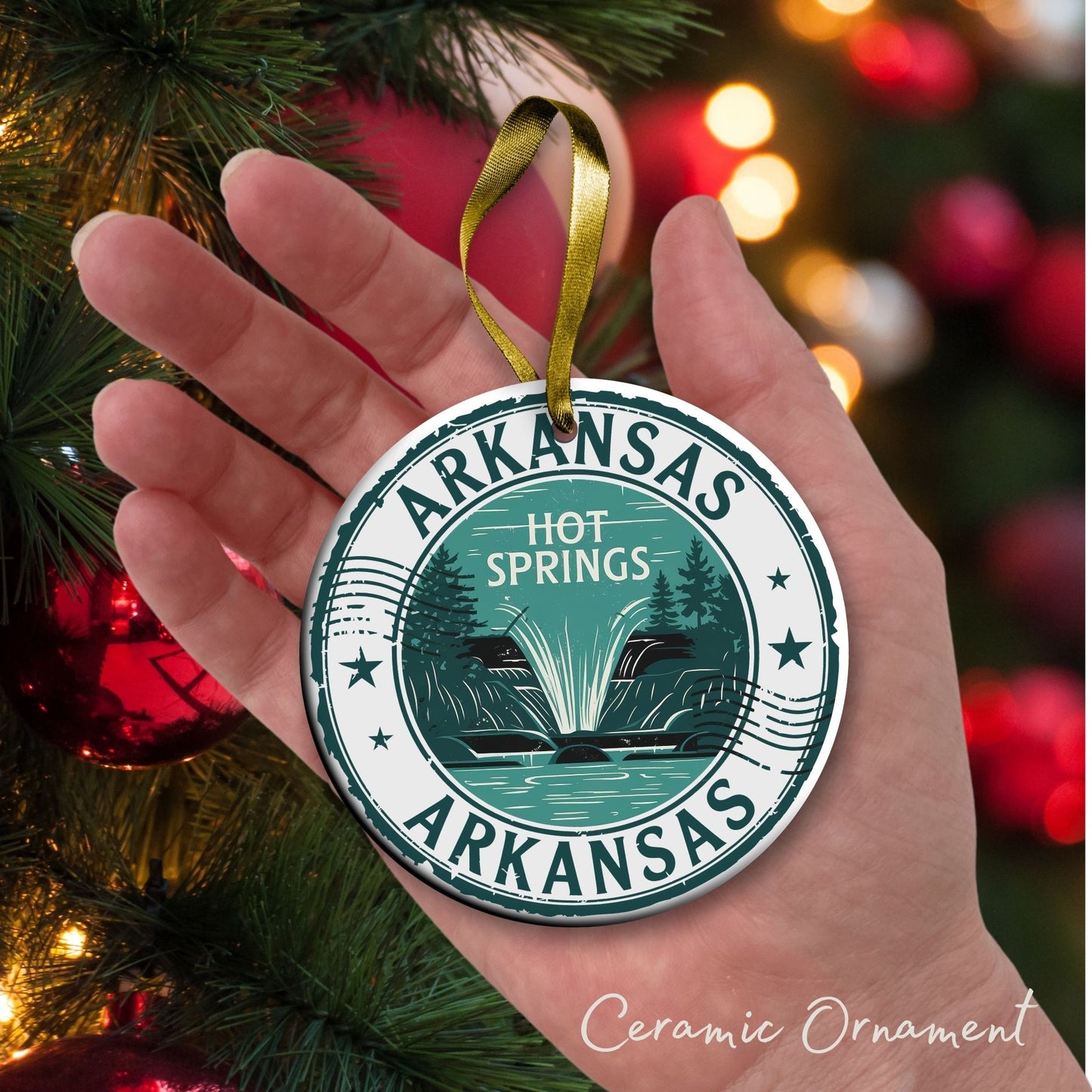 Arkansas State Christmas Ornament - Personalized Ceramic 66-AR