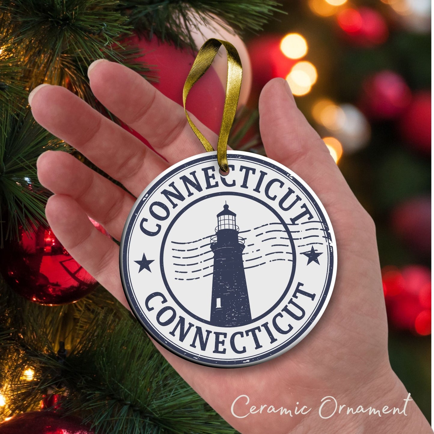 Connecticut State Christmas Ornament - Personalized Ceramic 66-CN