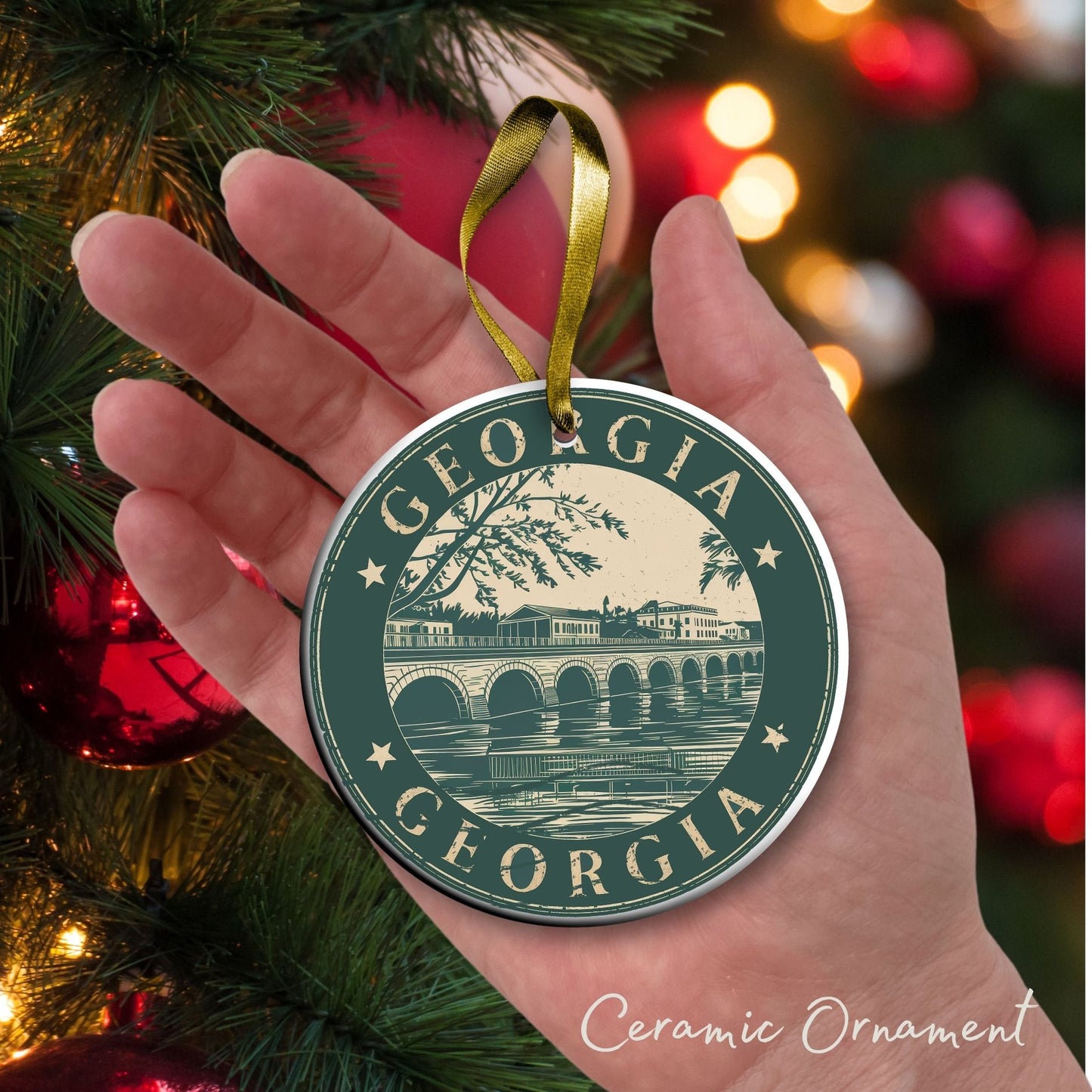 Georgia State Christmas Ornament - Personalized Ceramic 66-GA