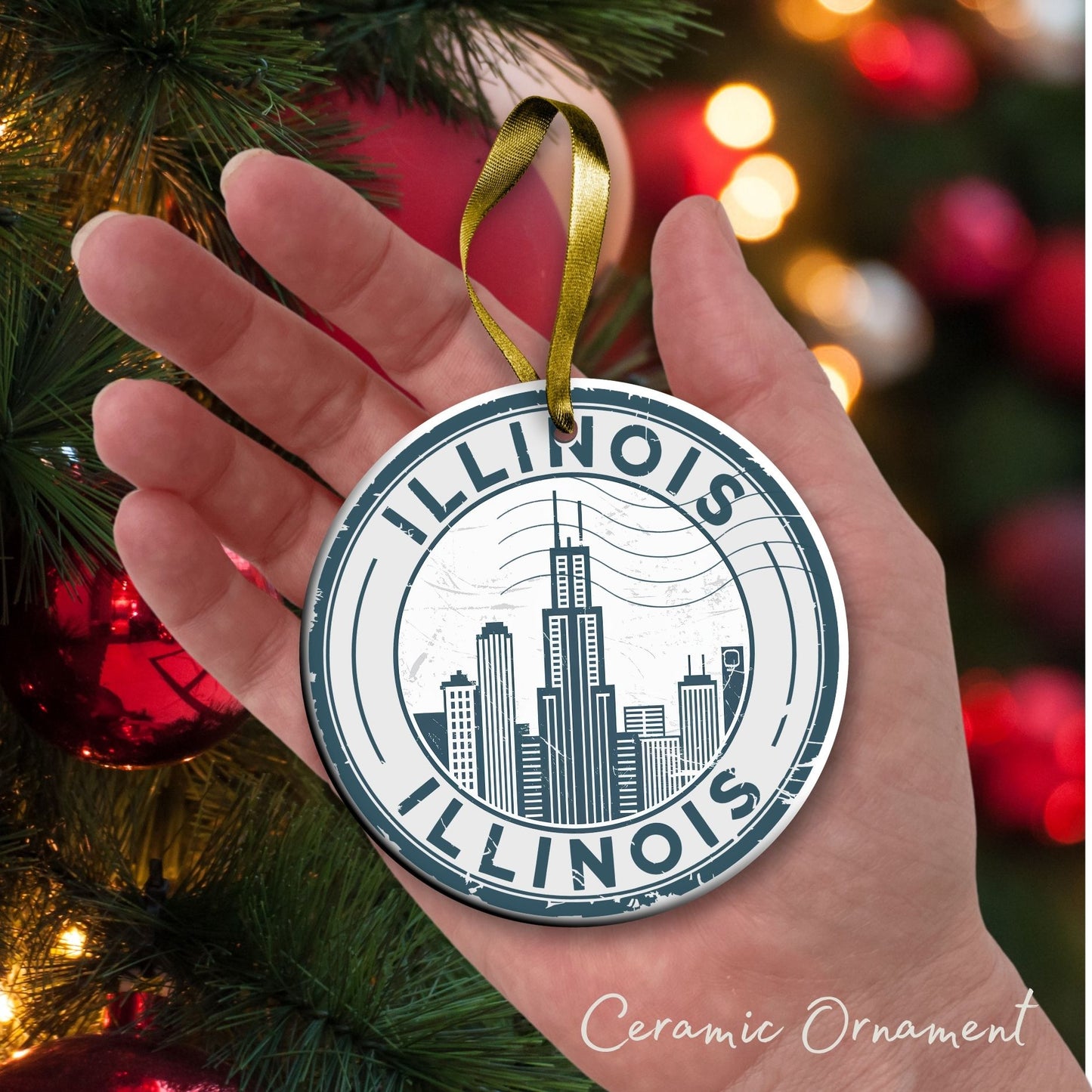 Illinois State Christmas Ornament - Personalized Ceramic 66-IL