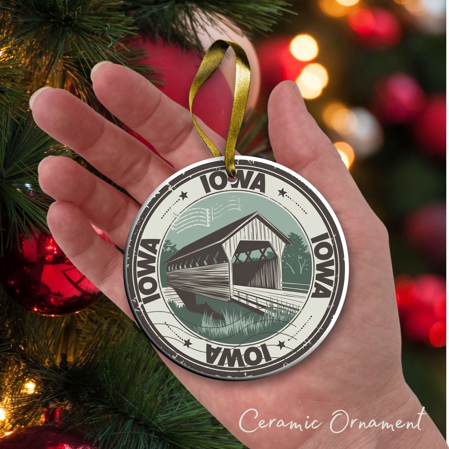 Iowa State Christmas Ornament - Personalized Ceramic 66-IA