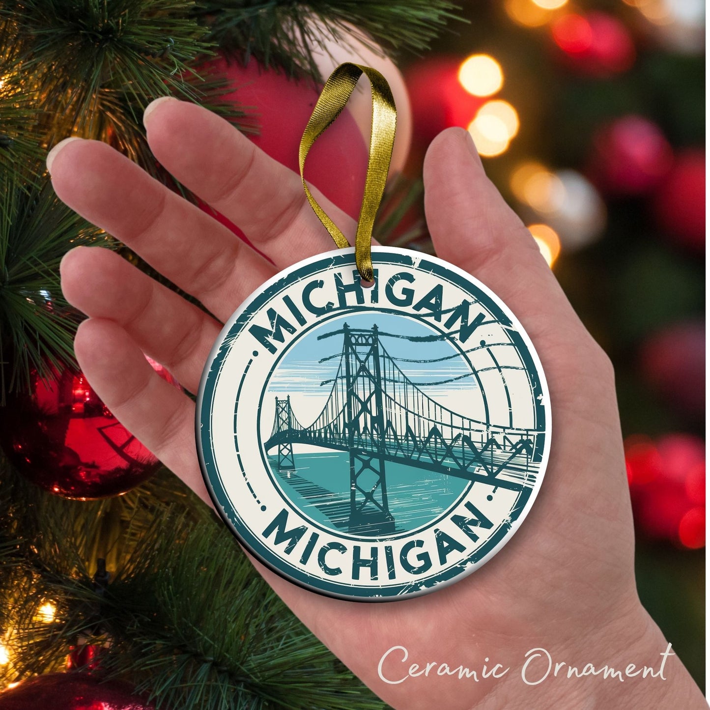 Michigan State Christmas Ornament - Personalized Ceramic 66-MI
