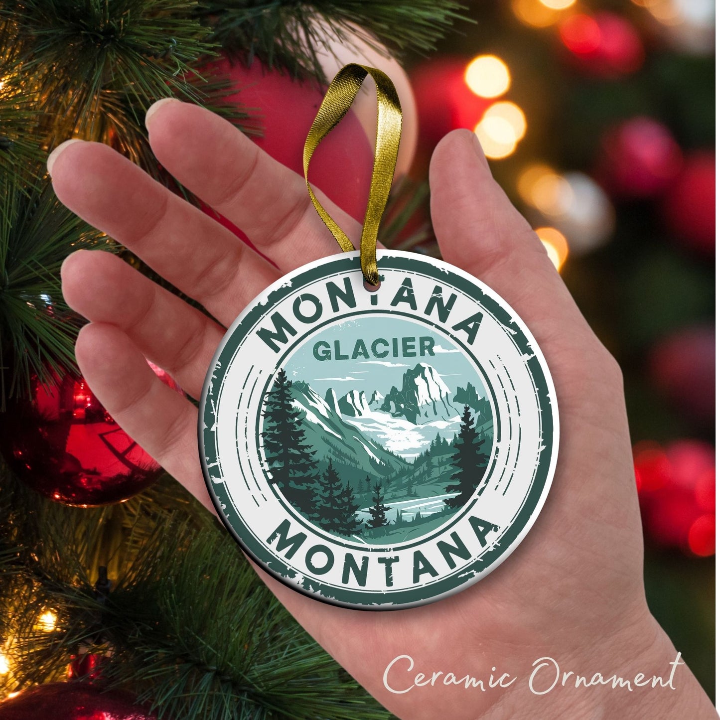 Montana State Christmas Ornament - Personalized Ceramic 66-MT