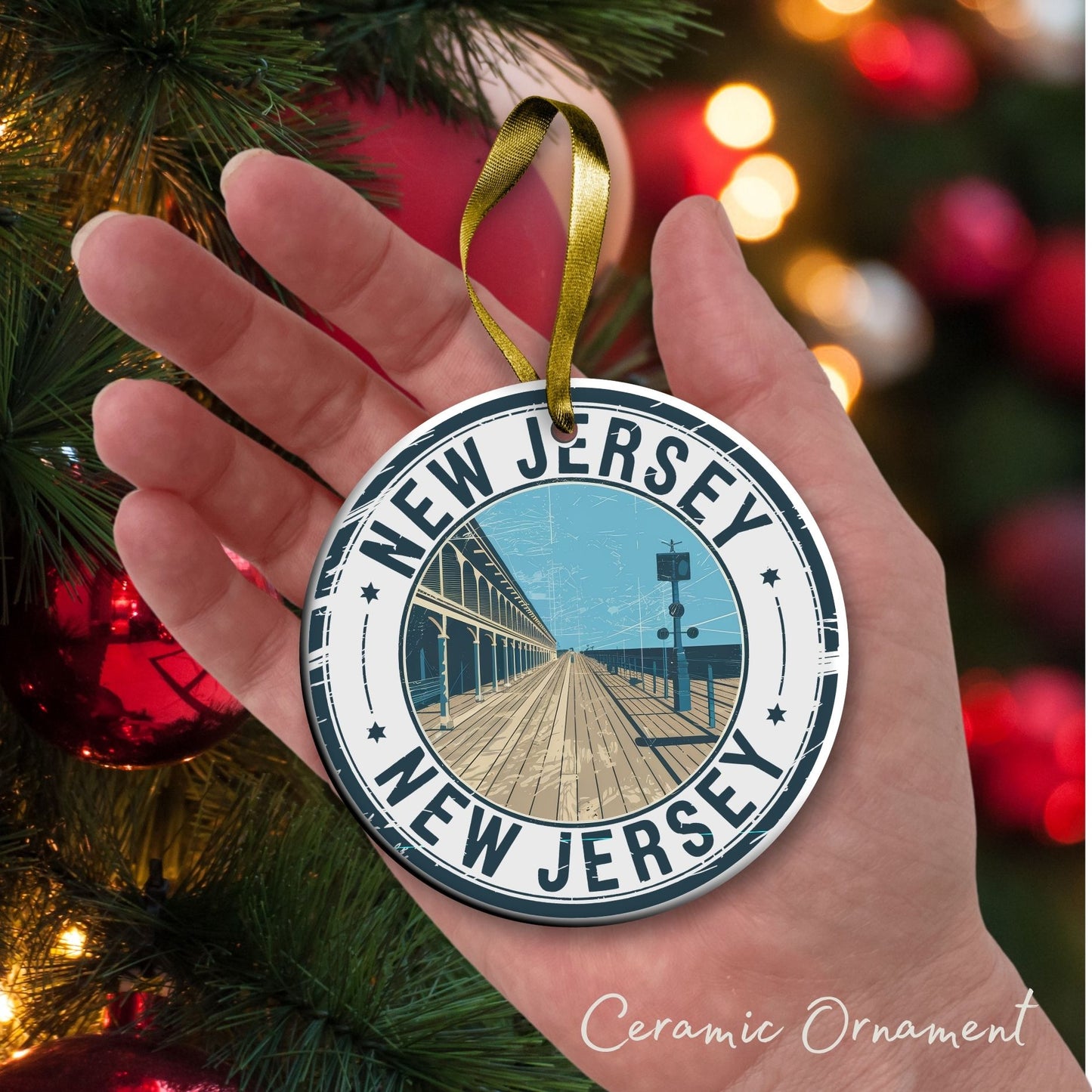 New Jersey State Christmas Ornament - Personalized Ceramic 66-NJ