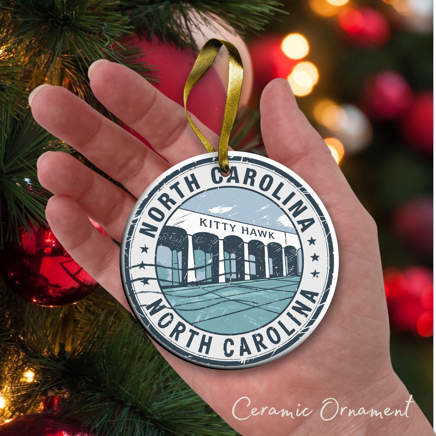 North Carolina State Christmas Ornament - Personalized Ceramic 66-NC