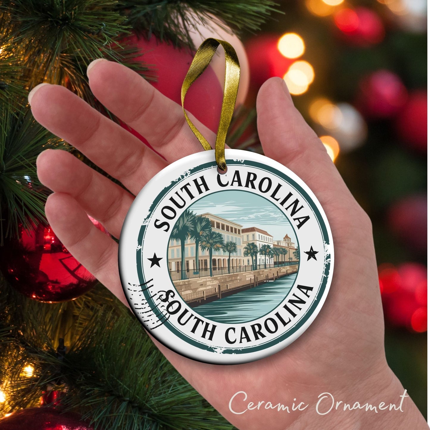 South Carolina State Christmas Ornament - Personalized Ceramic 66-SC