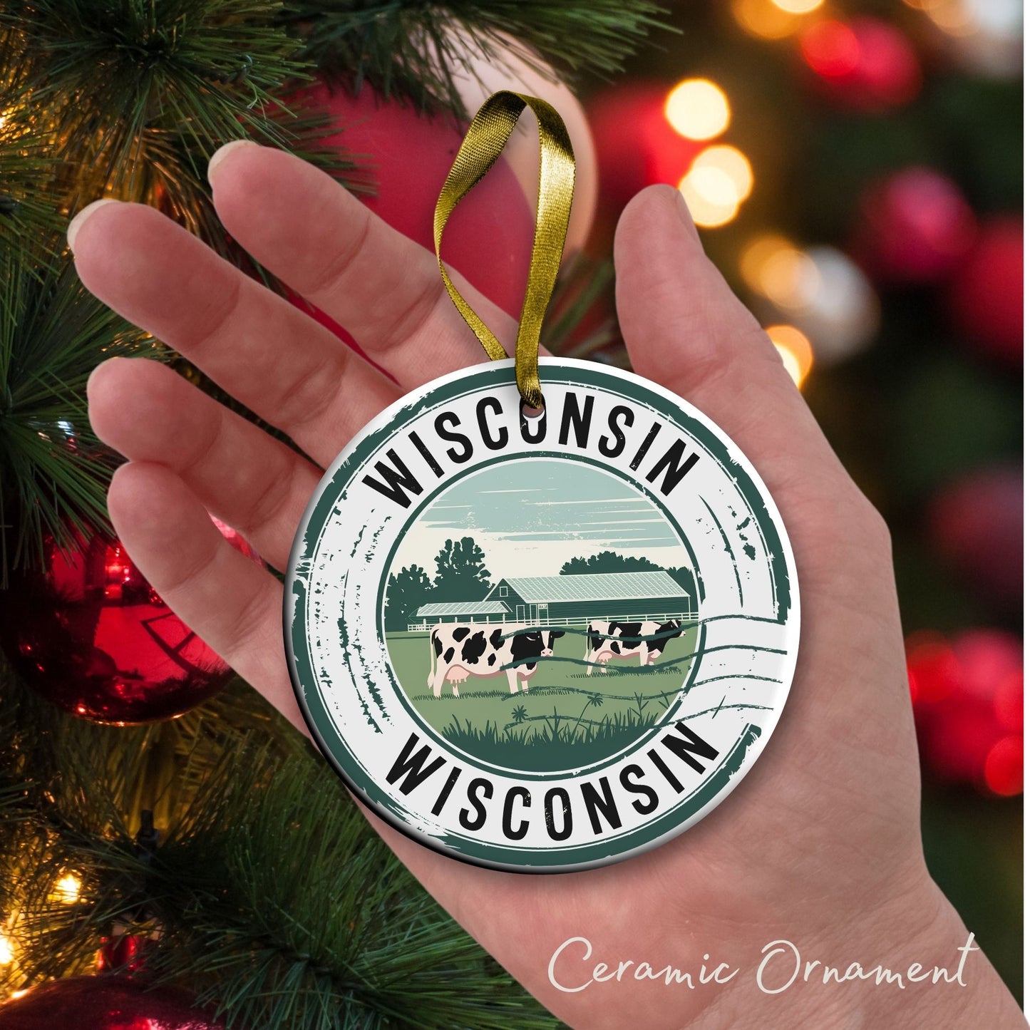 Personalized United States State of Wisconsin Ceramic Ornament 66-WI