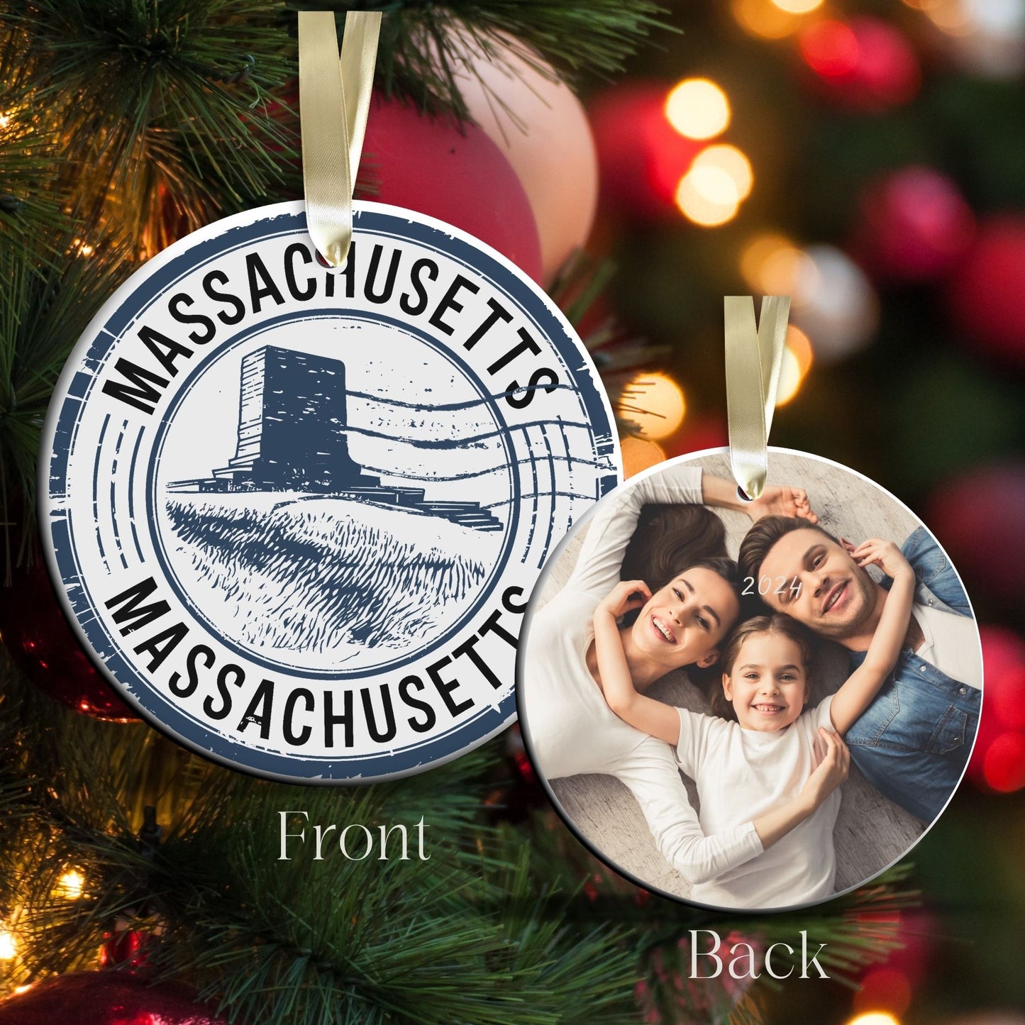 Massachusetts State Christmas Ornament - Personalized Ceramic 66-MA