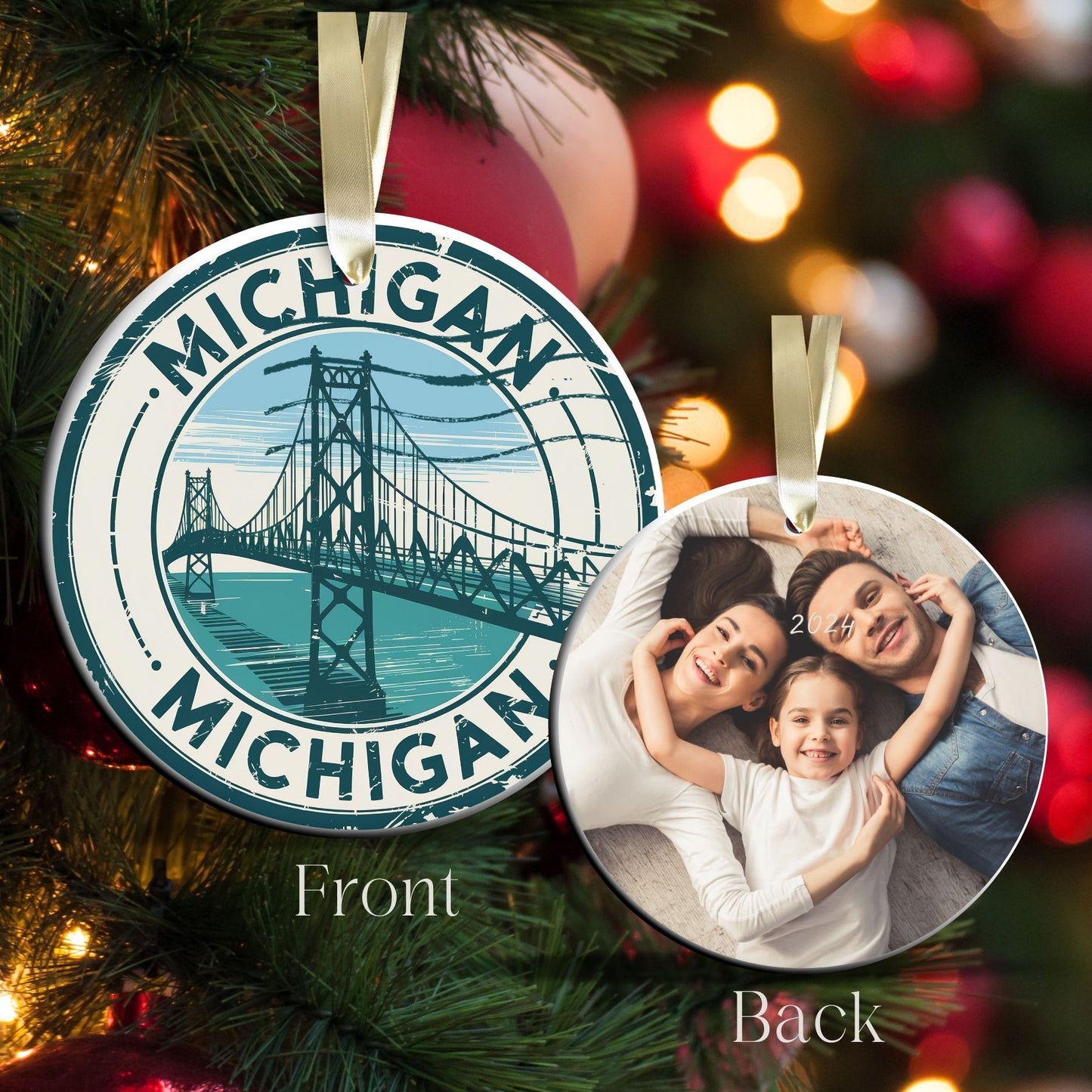 Michigan State Christmas Ornament - Personalized Ceramic 66-MI