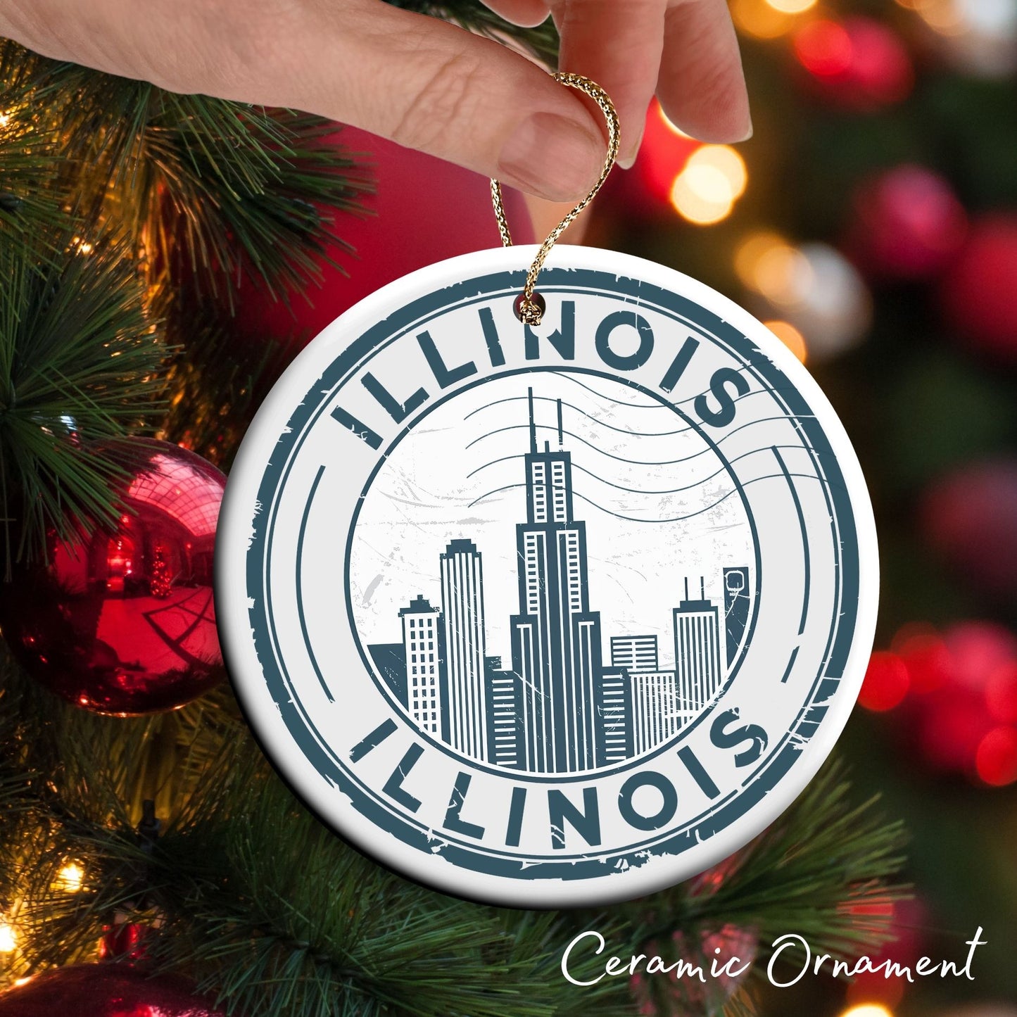 Illinois State Christmas Ornament - Personalized Ceramic 66-IL
