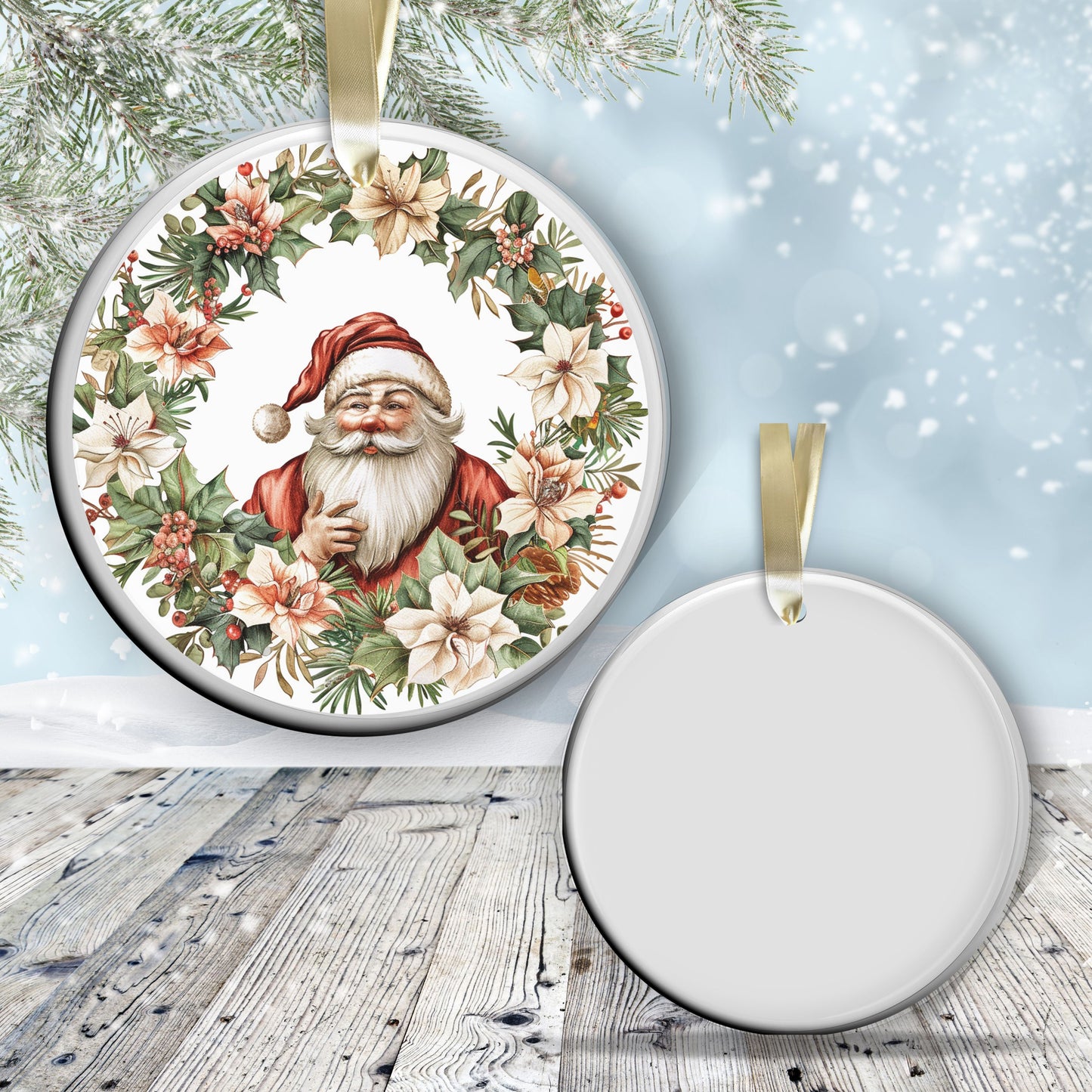 Retro Santa Claus Watercolor Ceramic Ornament 152-01