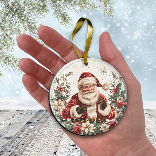 Retro Santa Claus Watercolor Ceramic Ornament 152-02