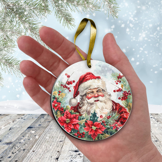 Retro Santa Claus Watercolor Ceramic Ornament 152-03
