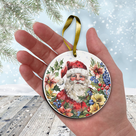 Retro Santa Claus Watercolor Ceramic Ornament 152-04