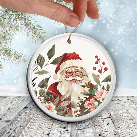 Retro Santa Claus Watercolor Ceramic Ornament 152-06