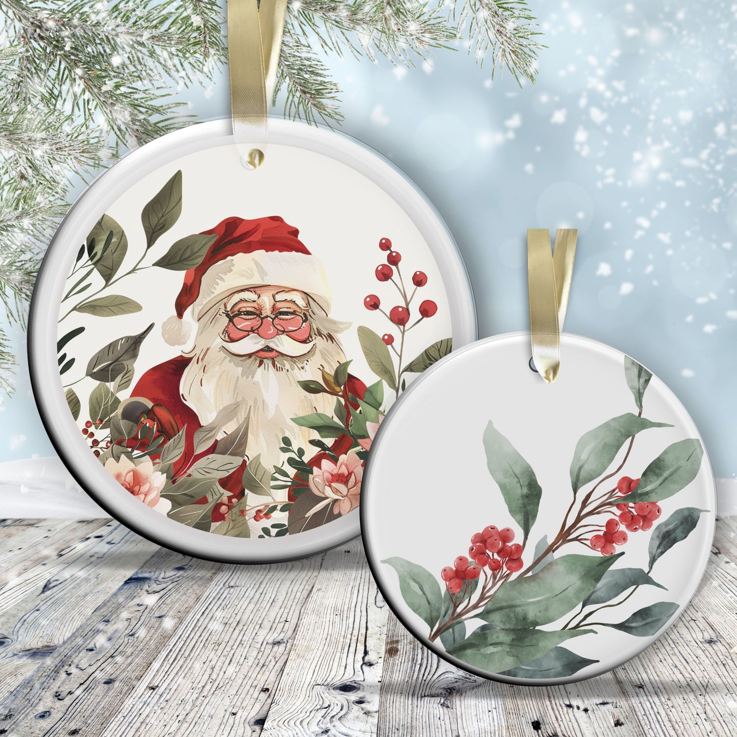 Retro Santa Claus Watercolor Ceramic Ornament 152-06