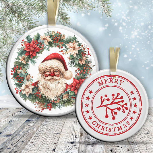 Retro Santa Claus Watercolor Ceramic Ornament 152-07