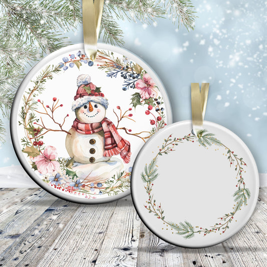 Retro Snowman Watercolor Ceramic Ornament 151-05
