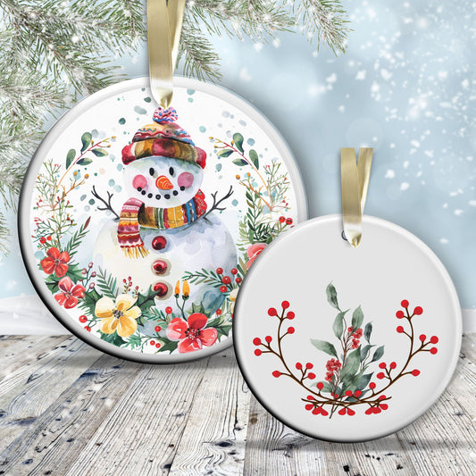 Retro Snowman Watercolor Ceramic Ornament 151-101