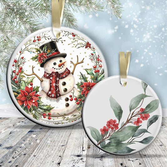 Retro Snowman Watercolor Ceramic Ornament 151-103