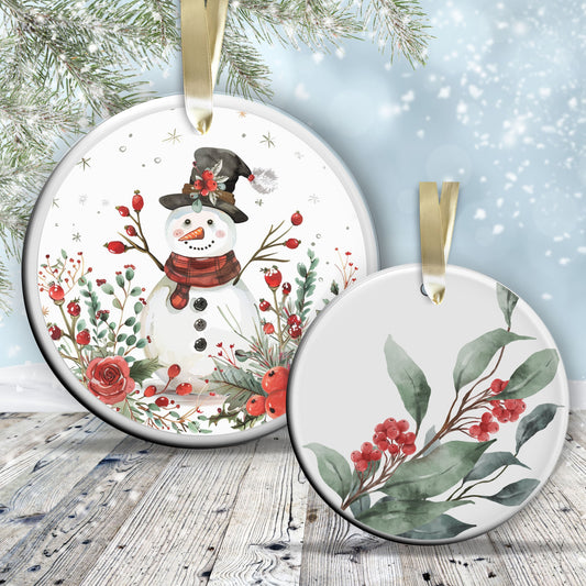 Retro Snowman Watercolor Ceramic Ornament 151-15