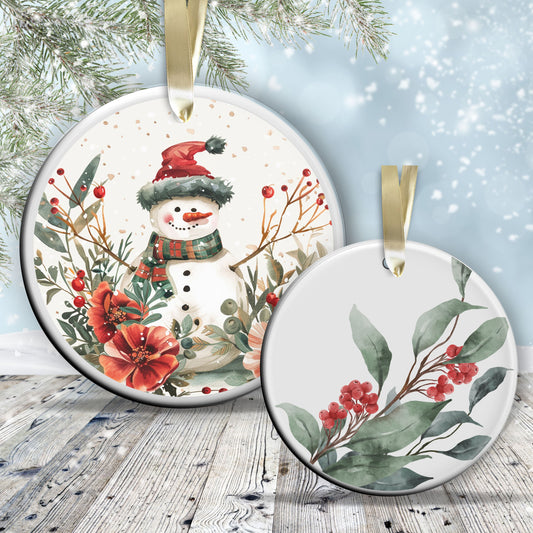 Retro Snowman Watercolor Ceramic Ornament 151-18