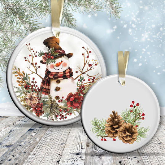 Retro Snowman Watercolor Ceramic Ornament 151-23