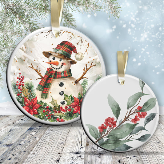 Retro Snowman Watercolor Ceramic Ornament 151-32
