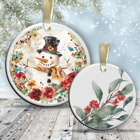 Retro Snowman Watercolor Ceramic Ornament 151-45