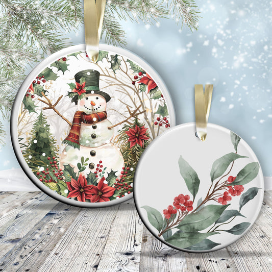 Retro Snowman Watercolor Ceramic Ornament 151-62
