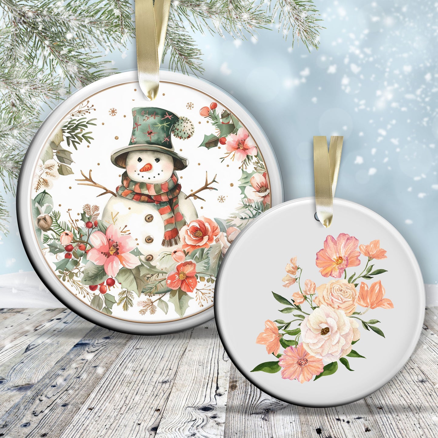 Retro Snowman Watercolor Ceramic Ornament 151-89