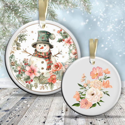 Retro Snowman Watercolor Ceramic Ornament 151-89