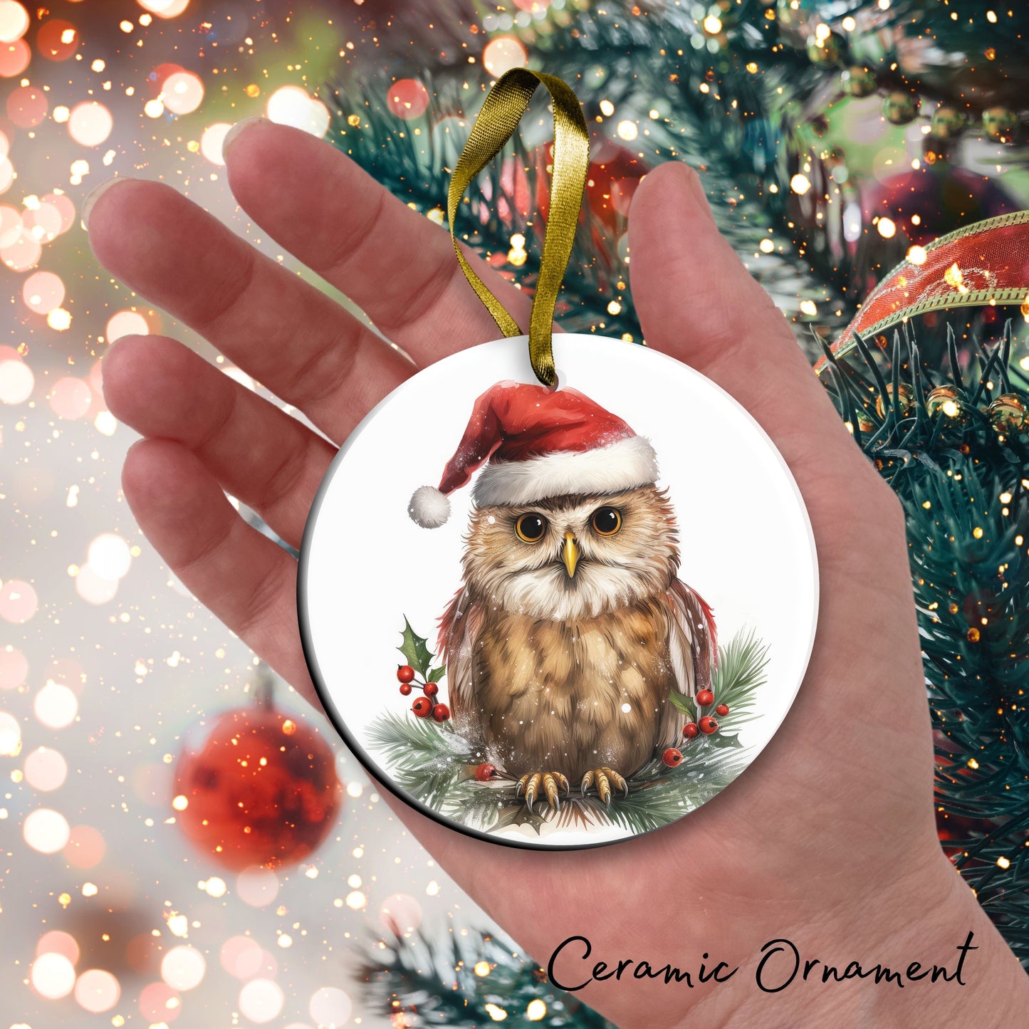 Watercolor Owl Ceramic Ornament Set 29-02