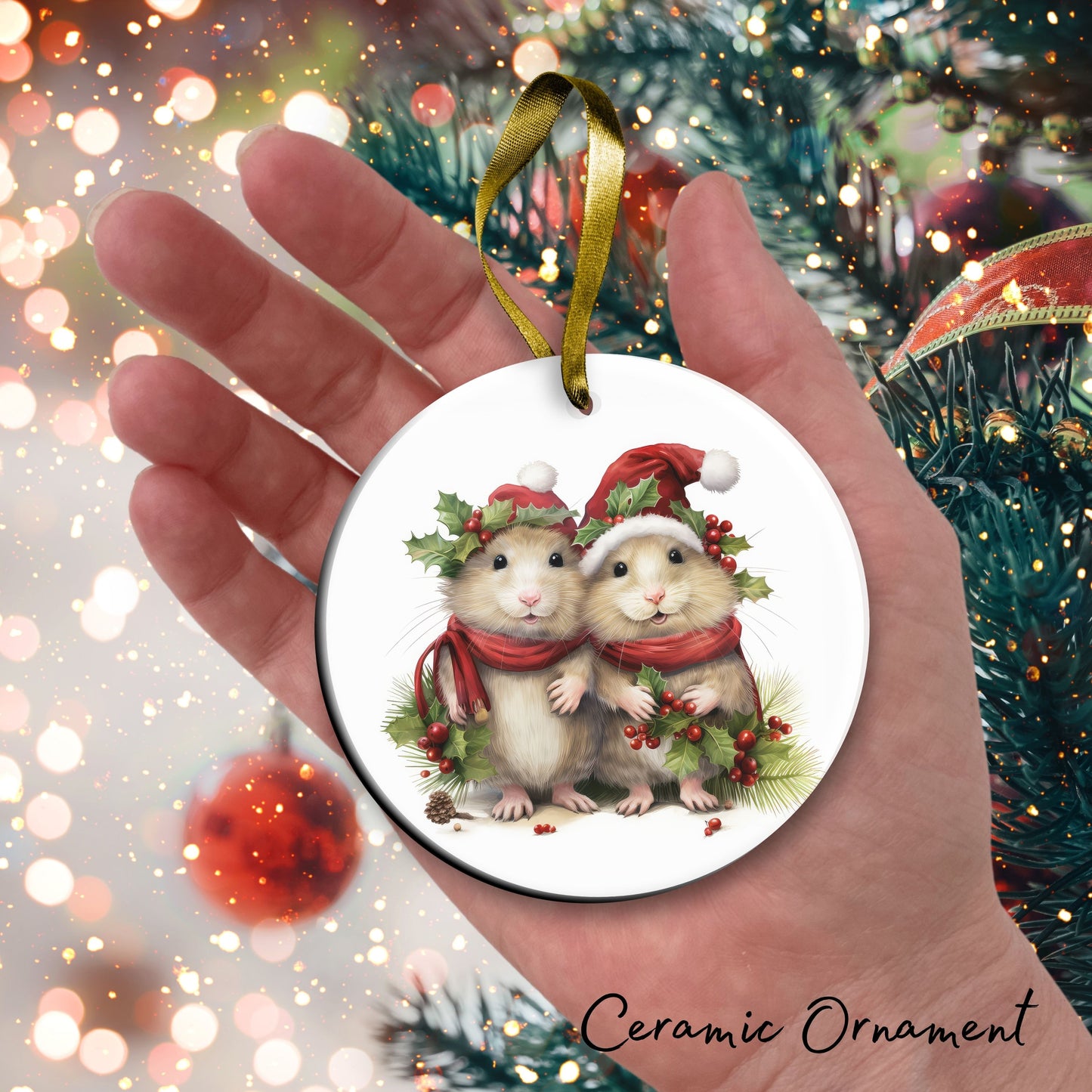 Watercolor Mice Ceramic Ornament Set 29-03
