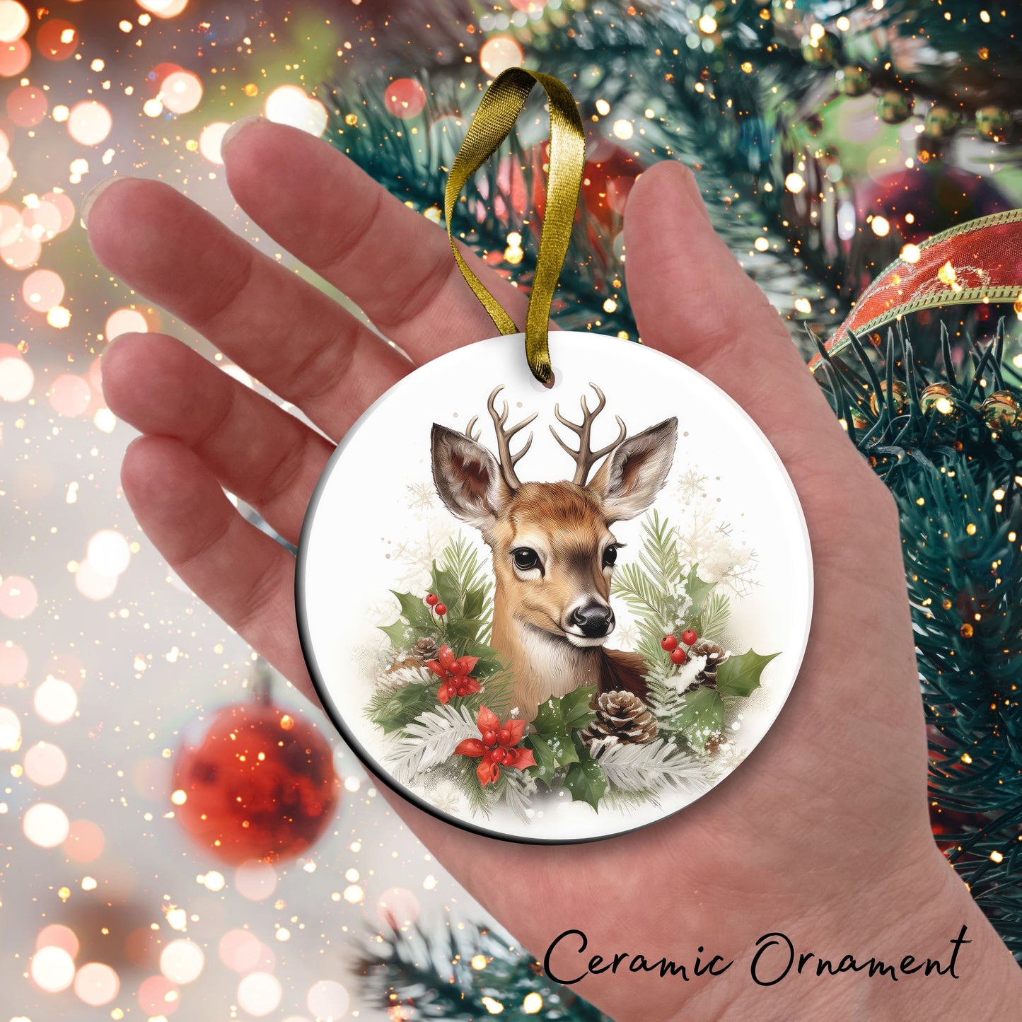 Watercolor Deer Ceramic Ornament Set 29-05