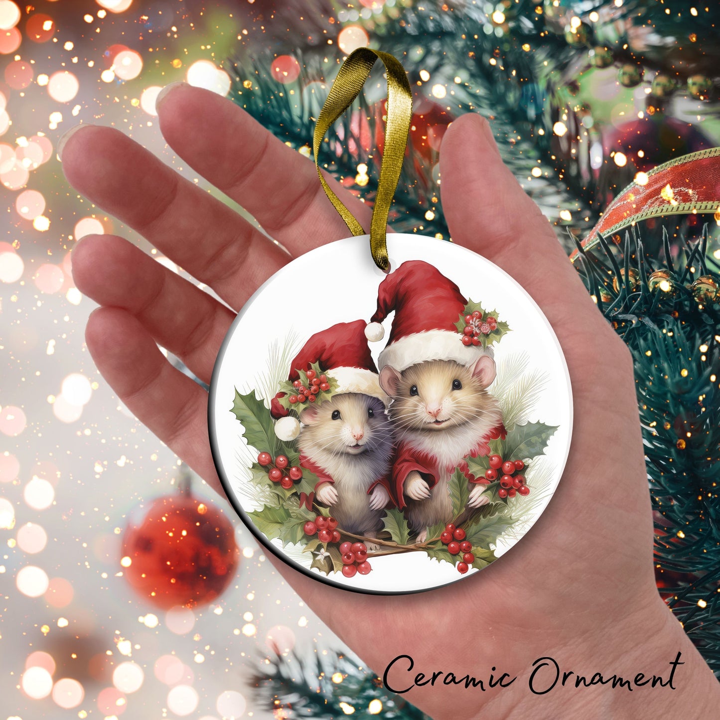 Watercolor Mice Ceramic Ornament Set 29-07