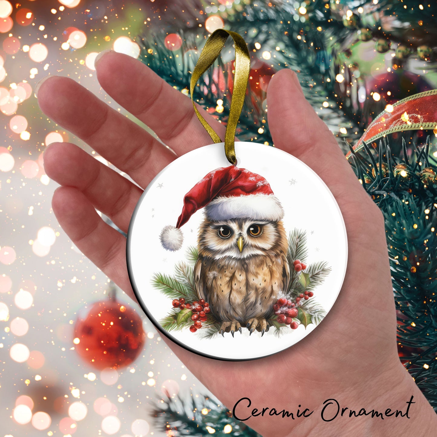 Watercolor Owl Ceramic Ornament Set 29-11