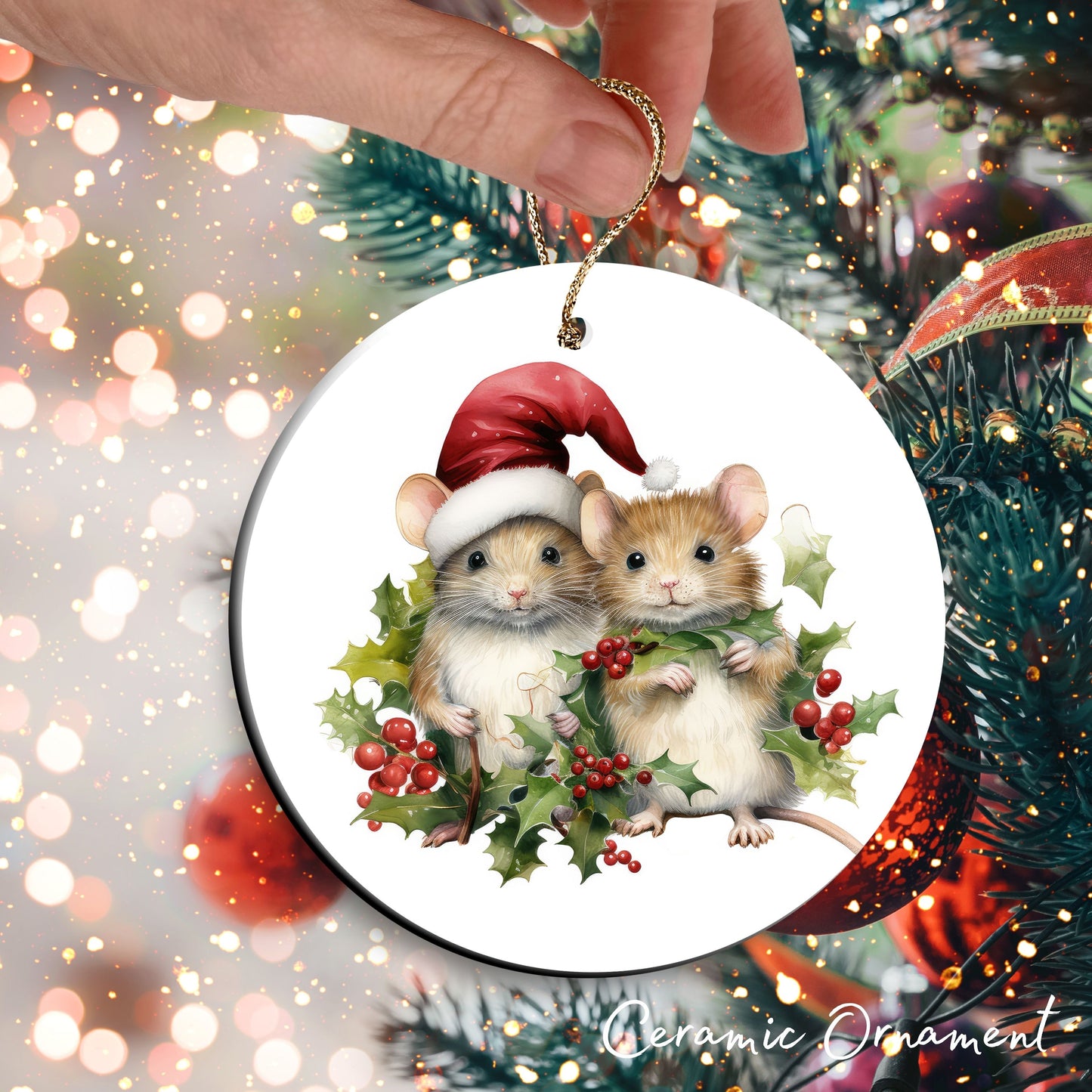 Watercolor Mice Ceramic Ornament Set 29-12