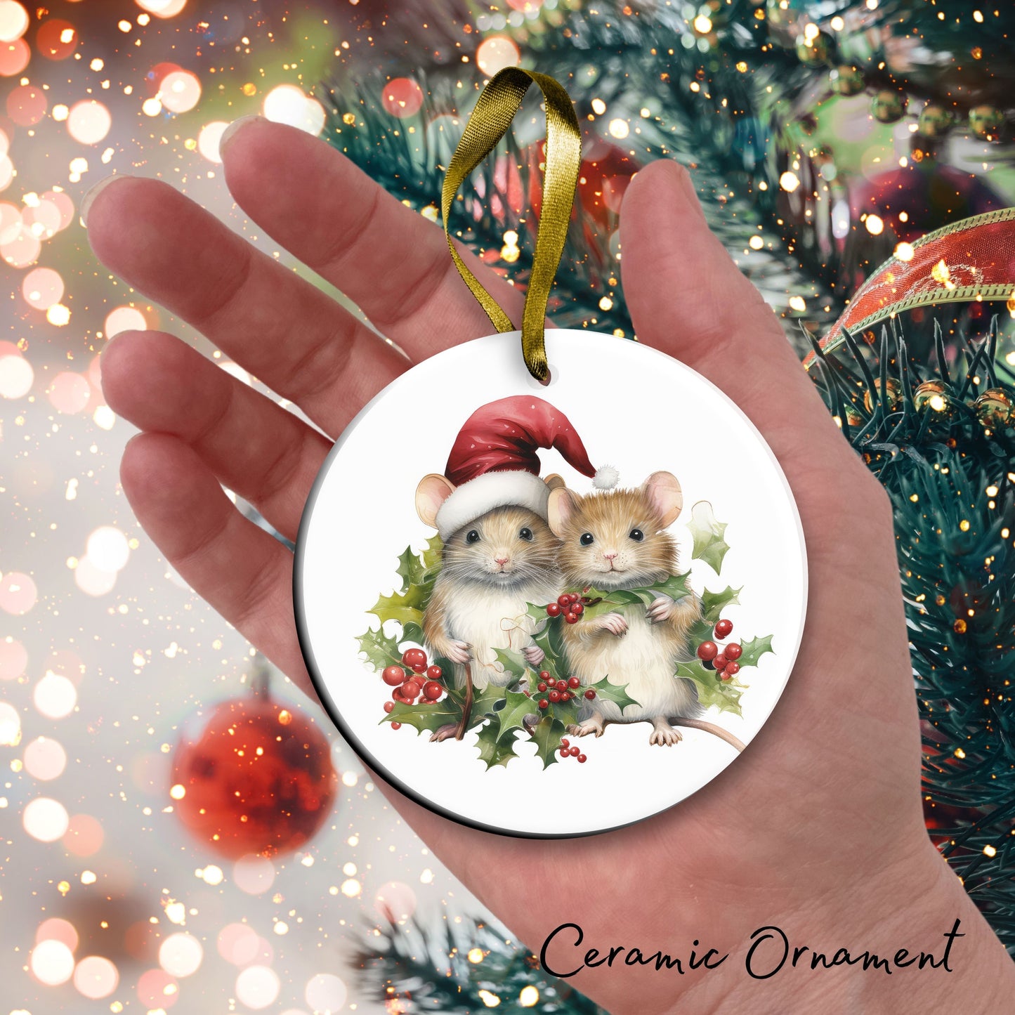 Watercolor Mice Ceramic Ornament Set 29-12