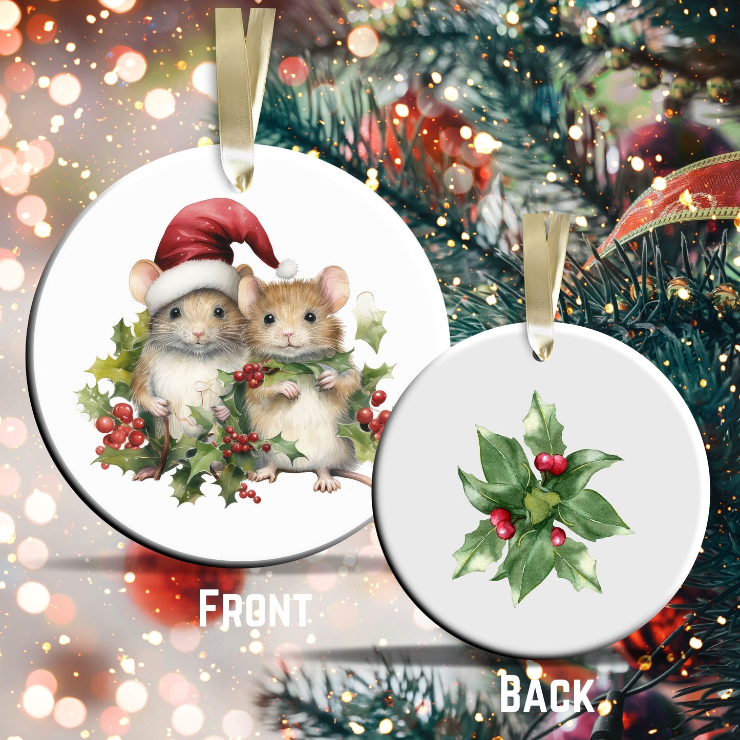 Watercolor Mice Ceramic Ornament Set 29-12