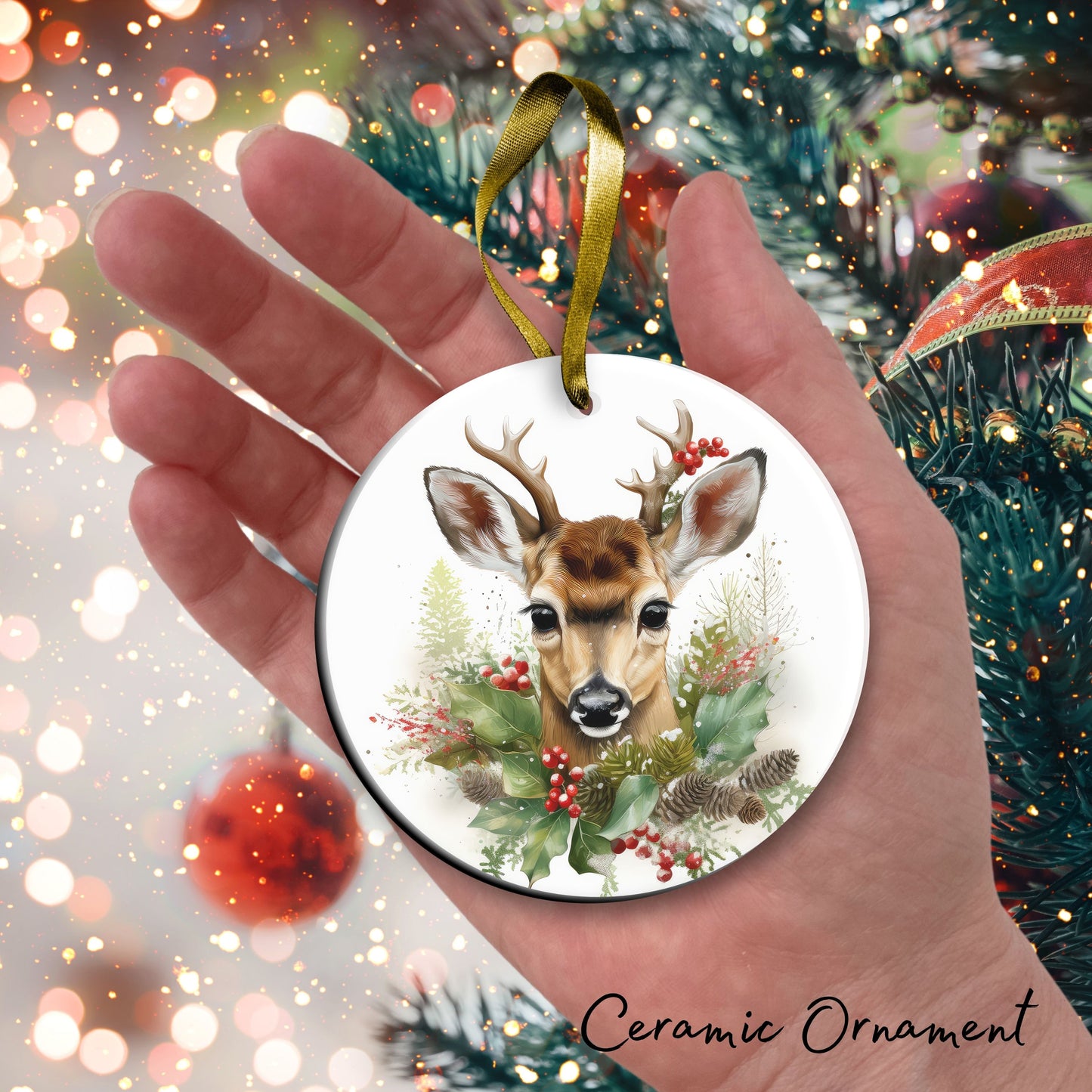 Watercolor Deer Ceramic Ornament Set 29-13