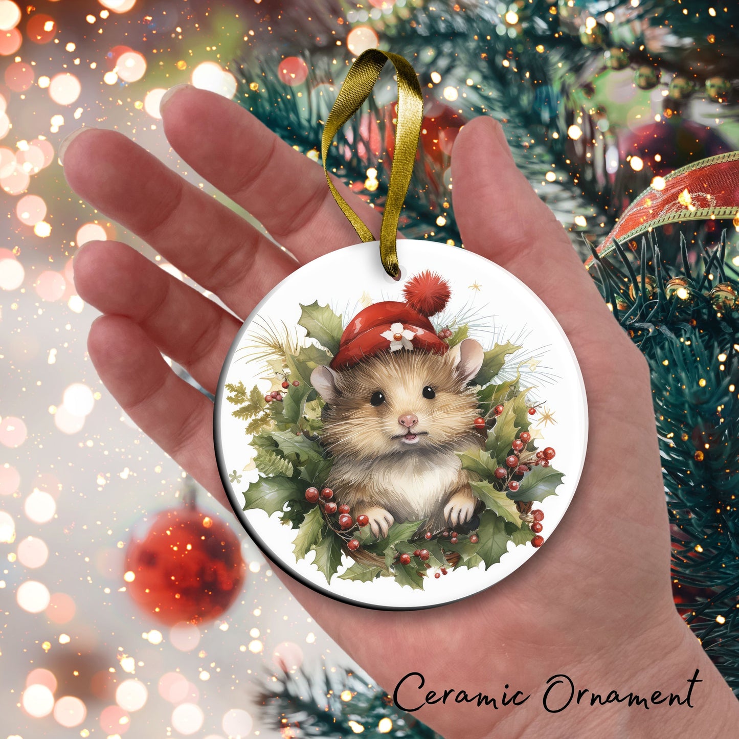 Watercolor Mouse Ceramic Ornament Set 29-15
