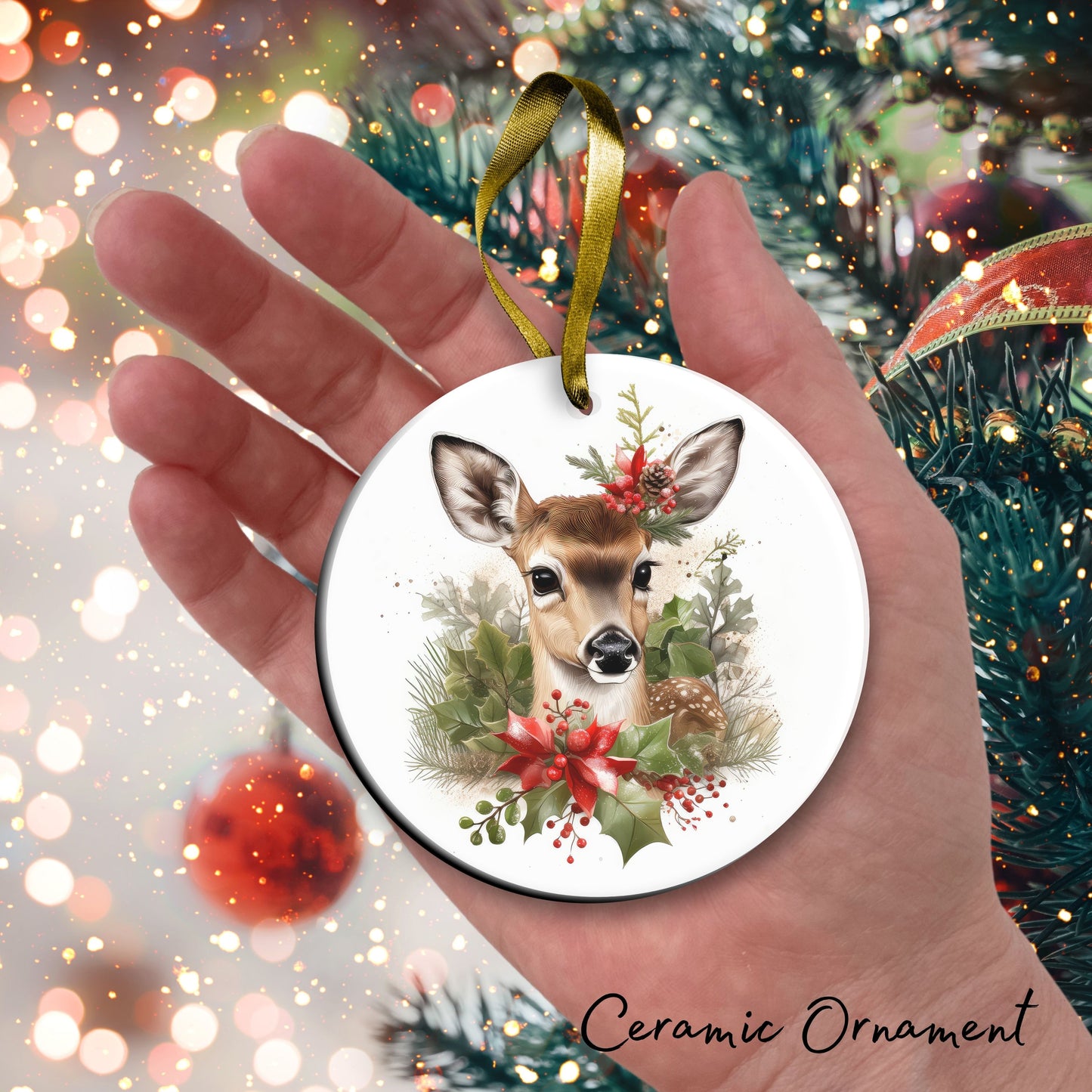 Watercolor Deer Ceramic Ornament Set 29-18
