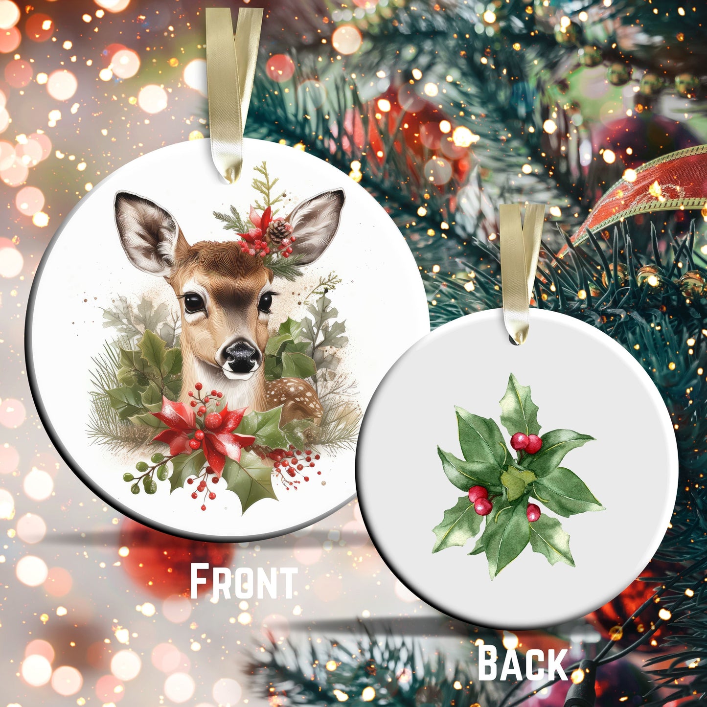 Watercolor Deer Ceramic Ornament Set 29-18