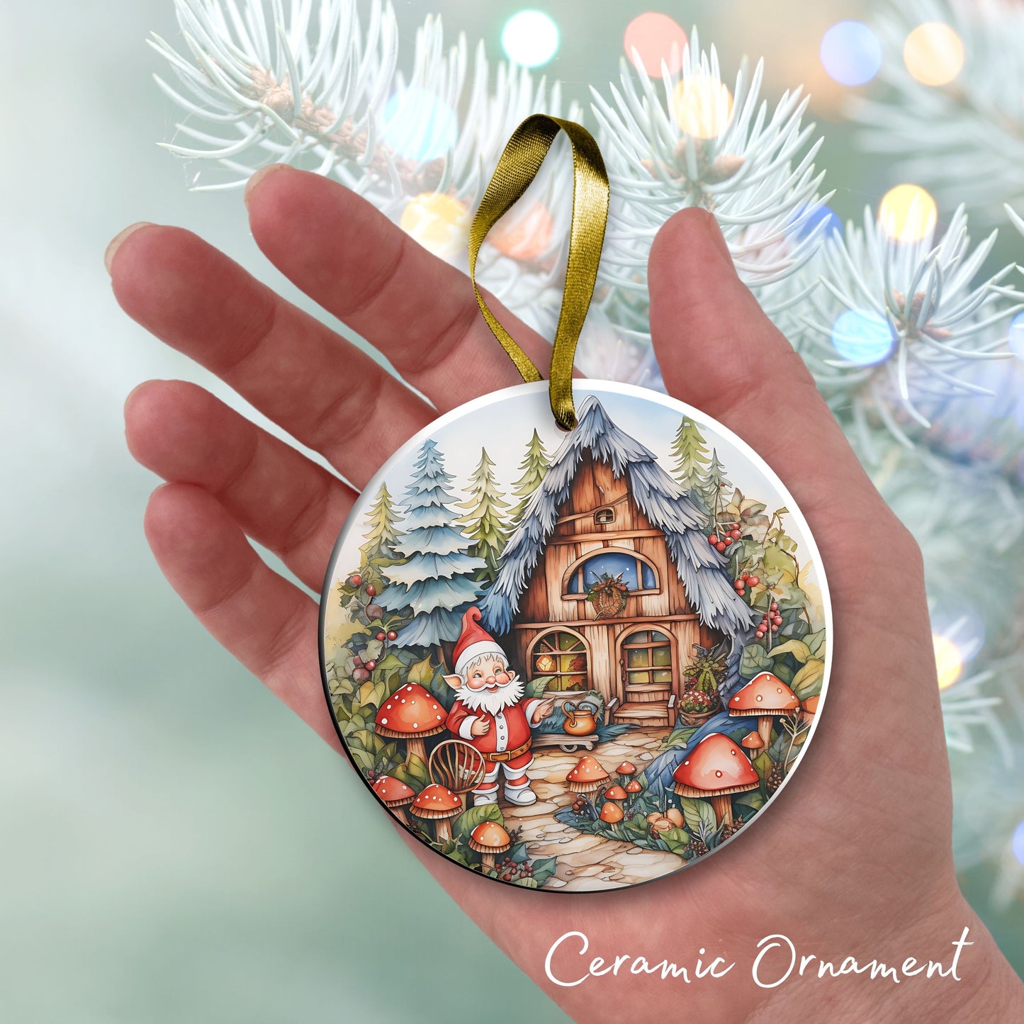 Whimsical Gnome Christmas Ceramic Ornament 70-01